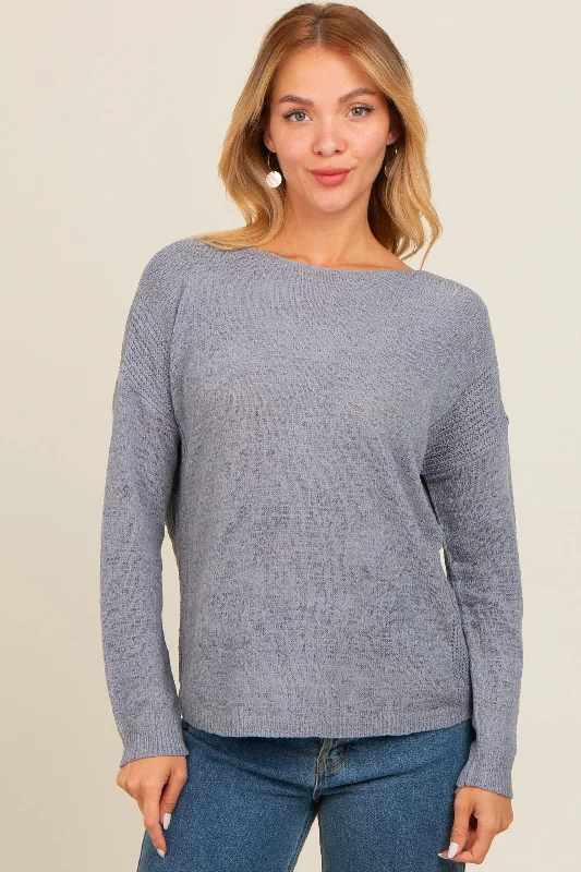 Periwinkle Contrast Knit Panel Sweater Modern Contemporary Chic
