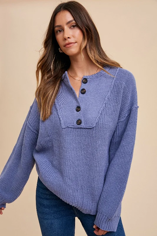 Periwinkle Front Button Knit Sweater Mesh Fabric Canvas Fabric Denim Fabric