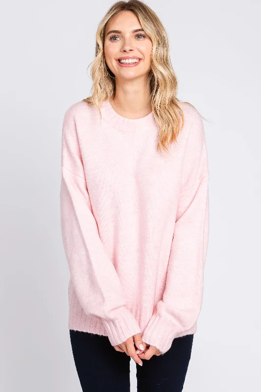 Pink Ribbed Cuff Sweater Denim Fabric Leather Fabric Suede Fabric