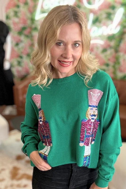Green Sequin Nutcracker Sweater Casual Formal Business