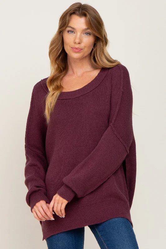 Plum Exposed Seam Side Slit Sweater Layered Multi-layer Single Layer