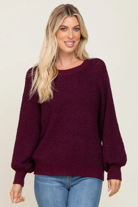 Plum Popcorn Knit Raglan Sweater Modern Contemporary Chic
