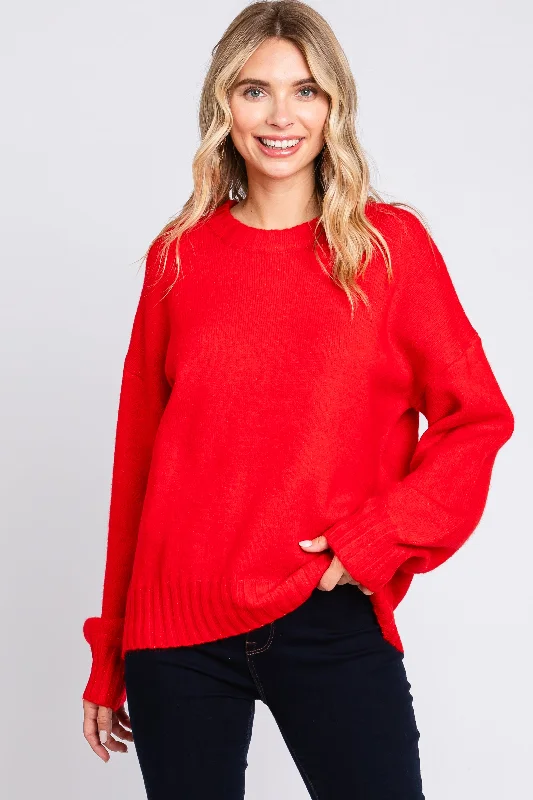 Red Ribbed Cuff Sweater Chenille Fabric Brocade Fabric Lace Fabric