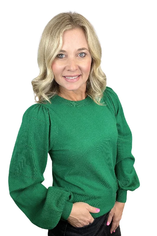 Rosemary Green Puff Sleeve Sweater Elegant Classic Vintage