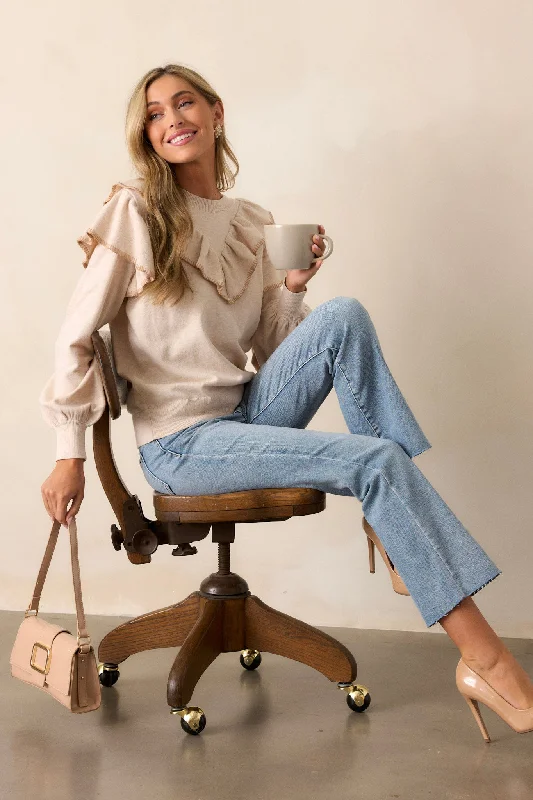 Silent Running Beige Long Sleeve Sweater Top Sequined Glittery Shiny