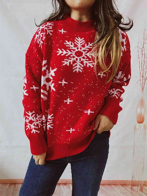 Hazel Blues® | Snowflake Pattern Dropped Shoulder Sweater Wool Fabric Cashmere Fabric Tweed Fabric Hazel Blues® | Snowflake Pattern Dropped Shoulder Sweater Wool Fabric Cashmere Fabric Tweed Fabric