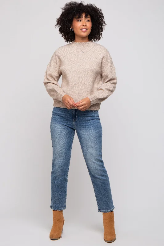 Taupe Bubble Sleeve Sweater Stylish Fashionable Trendy