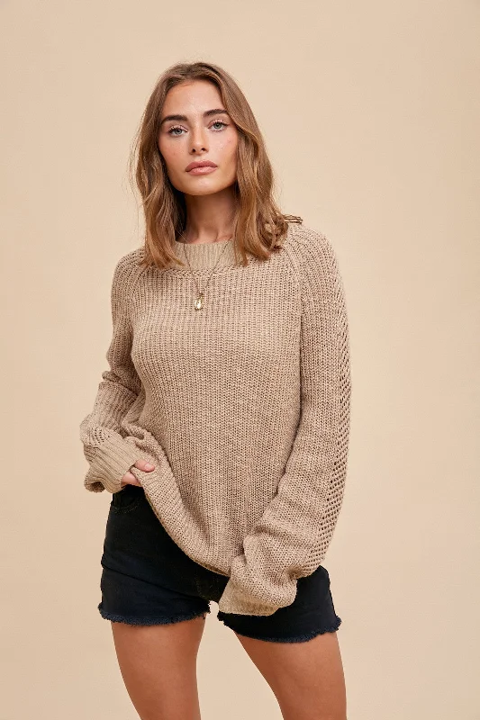 Taupe Open Knit Sweater Anti-Pilling Anti-Shrink Durable