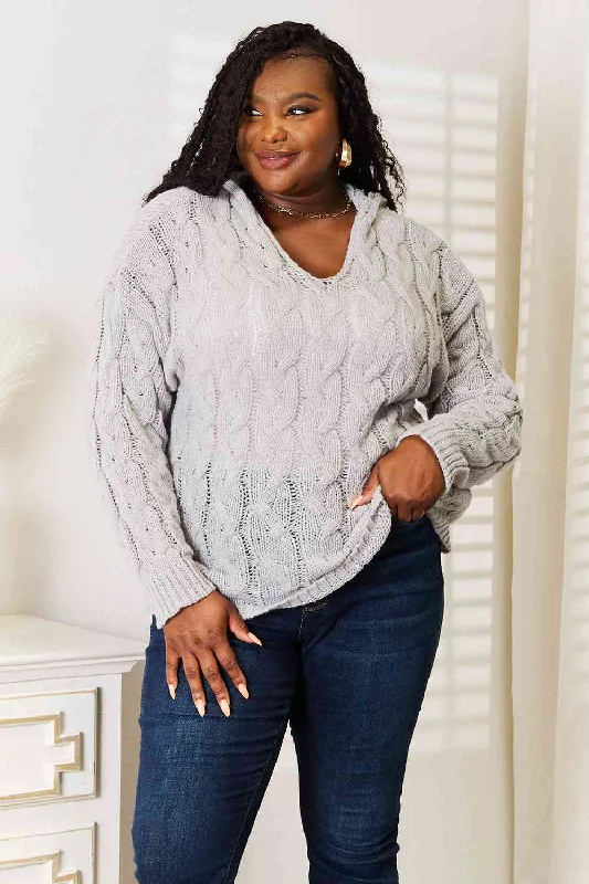 Hazel Blues® | Woven Right Cable-Knit Hooded Sweater Hooded Sweater Collared Sweater Shawl Collar Hazel Blues® | Woven Right Cable-Knit Hooded Sweater Hooded Sweater Collared Sweater Shawl Collar